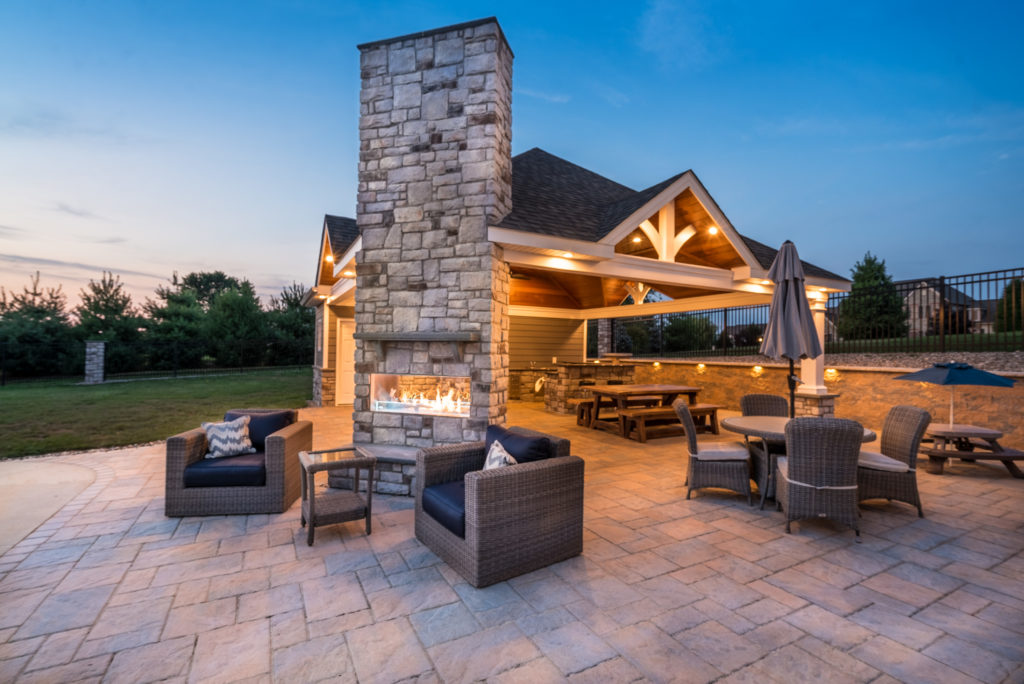 outdoor patio with fireplace